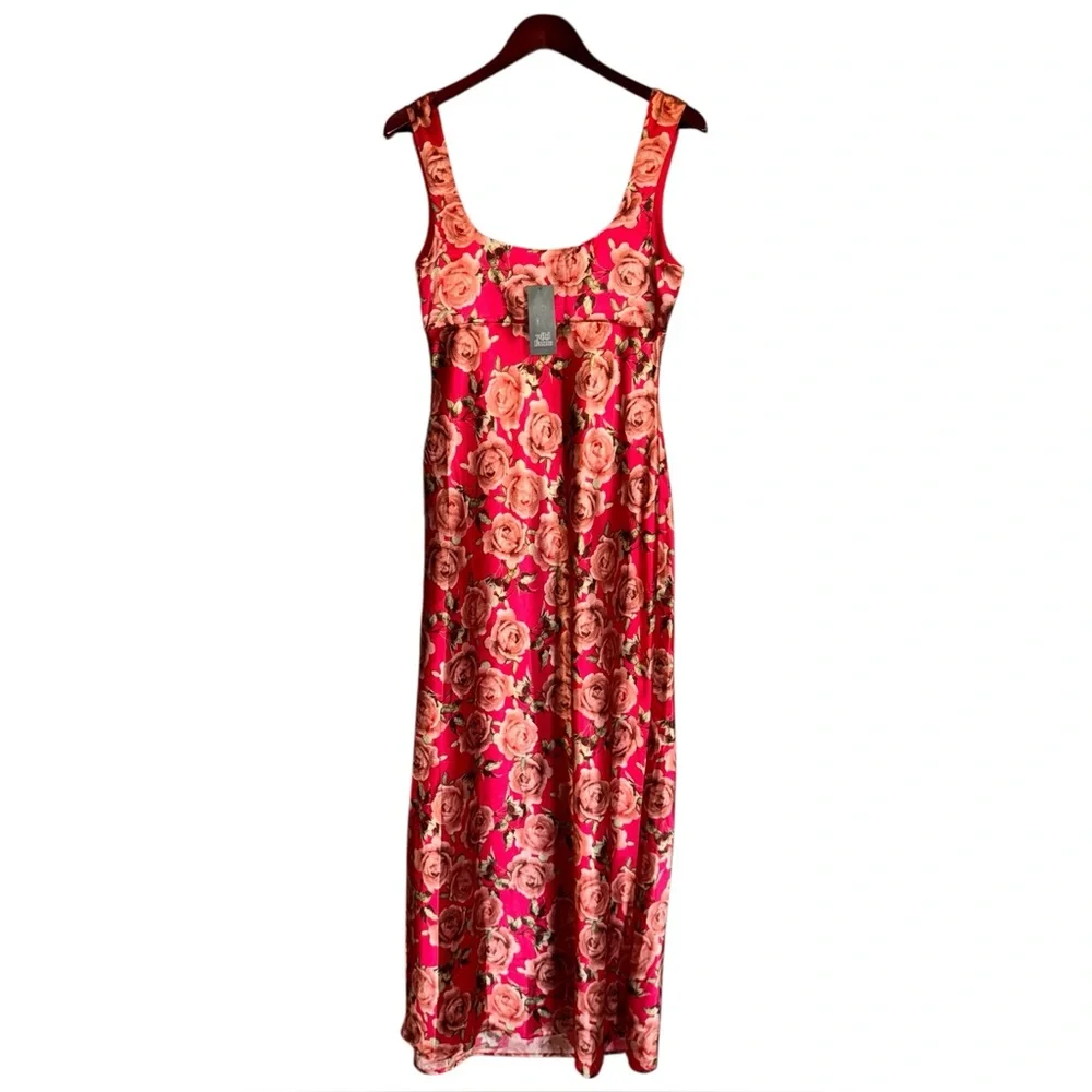 Wild Fable Women’s Satin Maxi Dress Red Floral Bodycon Size M NWT - Picture 7 of 16